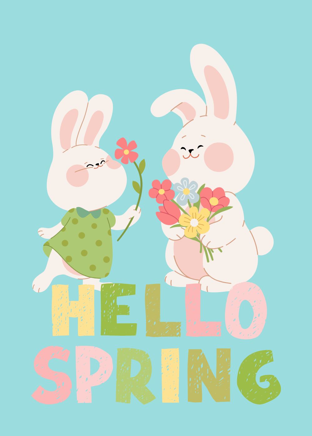 4 Spring Bunnies-&-Baskets